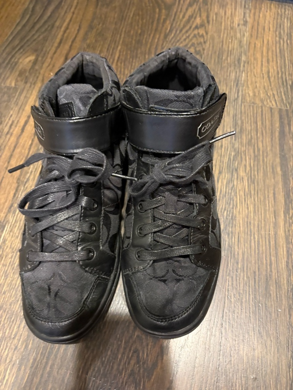 Coach canvas leather size 8 Black High-Top Logo Sneakers